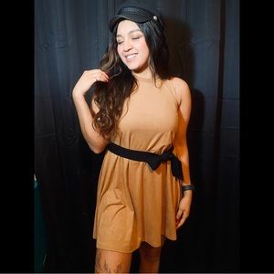 Boho Pocahontas 🍂 Suede Tan Mockneck Dress